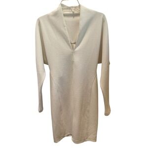 Anthropologie Daily‎ Practice XS Dress Cream Long Sleeve Mini Bodycon Textured